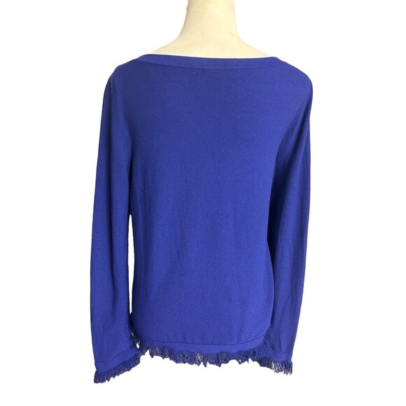 Ann Taylor Purple Knit Sweater Long Sleeve Fringe Cuff Hem Viscose Pullover M - Picture 4 of 6